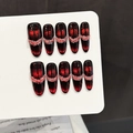 Gothic dark red cat eye press-on nails with black crosses and textured pink details - XS / Black Red Cat Eye (261-Long Oval)