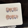 Uñas postizas degradadas rosa y azul con efecto ojo de gato y pedrería de estrella - Extra Pequeño (XS) / Ovalado Corto