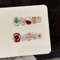 3D Christmas themed press-on nails set featuring festive snowman and reindeer designs - XS / Short Round Square
