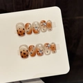 Uñas press-on con estampado de leopardo, estrellas y pedrería en degradado naranja cat-eye - 910-Súper Corto Trapecio / Extra Pequeño (XS)
