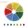 Regenbogen 2mm Glasperlen Set mit 7 Farben in runder Box für DIY Schmuck Basteln - Boxed / Silberfutter