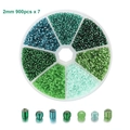 Grünes und blaues 2mm Glasperlen Set mit 7 Fächern für DIY Schmuckherstellung - Boxed / Grüntöne