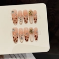 Unghie finte cat-eye rosa con stampa leopardata, strass 3D e fiocchi di perle - Ovale Lungo / Gradiente Rosa Argento / Extra Piccolo (XS)