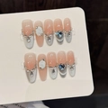Uñas postizas de almendra hechas a mano con degradado ojo de gato azul-rosa y corazón - Extra Pequeño (XS) / Ovalado Largo (W434)