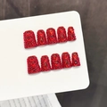 Handmade 10pcs red rhinestones press-on nails with 3D crystal hearts and gems - Extra Small (XS) / Red Duckbill Style