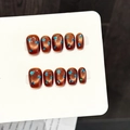 Handgemachte braune Cat-Eye Kunstnägel mit blauen Glitzerblumen, 10er Set Kurzform - 1696-Super Kurze Sargform / Extra Klein (XS)