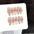 Handgefertigte rosa Leopard-Nägel zum Aufkleben mit Strass und Katzenaugeneffekt 10er Set - Extra Klein (XS) / Leopard Pink Weiß Verlauf (1452-Lang Oval)