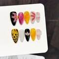 Unghie finte a mandorla fatte a mano con fiori 3D e stampa leopardata su espositore - Extra Piccolo (XS) / 1473-Mandorla Media