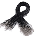 Detalle de cordones negros para collares con cierres de langosta plateados y cadenas - 1.8mm*52cm (Paquete de 10) / Estilo Pulido Liso