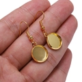 Close-up of gold-plated French hook earrings with round bezel bases for DIY jewelry - Round Style / 20mm (10 Pieces/Pack) / Gold