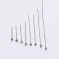 Close-up of polished stainless steel ball head pins in eight different lengths for DIY jewelry - 40mm / 100pcs Pack / Steel Color