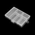 Detail view of transparent PP plastic box with 6 compartments and secure snap closure - Clear