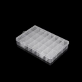 Macro view of 24-compartment transparent plastic organizer box with double buckles - White / 125g