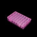 Detailed top view of a pink translucent 24-grid jewelry storage box with dual buckles - Pink / 125g