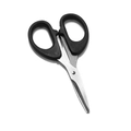 Close-up of 12cm multipurpose stainless steel scissors with black ergonomic handles - Black