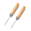 Close-up of dual wood handle awls with sharp steel tips for leather craft and DIY sewing - Wood Handle Awl / 2 Pieces/Pack