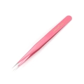 Close-up of pink ESD-12 anti-static stainless steel precision tweezers for DIY crafts - ESD-12