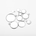 Polished silver stainless steel round pendant tray kit for DIY jewelry making - 16mm (20 Pieces/Pack) / Steel Color