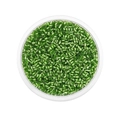 Macro shot of 2mm emerald green glass bugle beads in a transparent container for DIY jewelry - 1800 pcs/Pack (2mm) / Green