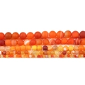Frosted orange-red striped agate beads in various sizes from 4mm to 12mm on white background - Frosted Orange Red Striped / Mini
