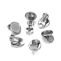 Silver stainless steel clip-on earring components with round trays for DIY jewelry - 8mm (10pcs/pack) / Stainless Steel Earring Clip with Tray