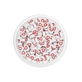 Close-up of white acrylic beads with red heart patterns for DIY jewelry making - Round White Red Heart Symbol / 100pcs Pack