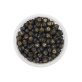 Vista superior de cuentas de acrílico negras con letras doradas en caja redonda - Redondo Negro Dorado Alfabeto Inglés / Paquete de 100