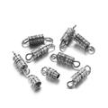 Close-up of silver metal screw clasp connectors with knurled texture for DIY jewelry making - 14*4mm (30 Pieces/Pack) / White Gold