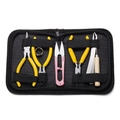 DIY jewelry tool set with yellow pliers and pink scissors in a black zipper case - 8-piece Set / Vibrant Yellow