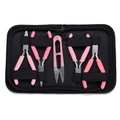 5-piece pink DIY jewelry tool set with pliers and scissors in a black zipper storage case - Five-Piece Set / Fashionable Pink