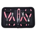Pink DIY jewelry making tool set with pliers and scissors in a black zipper storage case - Four-Piece Set / Fashionable Pink