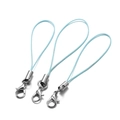 Close-up of three light blue nylon braided lanyards with silver metal lobster clasps - 10 PCS / Light Blue