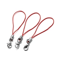 Close-up of three red nylon lanyards with silver metal lobster clasps and cord ends - 10 PCS / Red