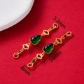 Detailed size view of retro golden gourd pendant with green stone and 50mm length dimension - Green White Jade Gourd