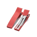 Pair of red grosgrain fabric wrapped alligator hair clips showing inner metal grip - 4.8cm / Watermelon red