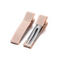 Set of two light peach pink grosgrain ribbon wrapped duckbill hair clips for DIY hair accessories - 4.8cm / Orange Pink