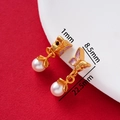 Detail view of butterfly pearl earrings with dimensions and pink enamel finish - 3D Butterfly With Pearl
