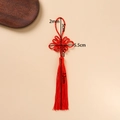 Détails des dimensions du nœud chinois rouge avec pompon, nœud en soie fait main de 5,5cm - Rouge