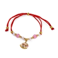 Detail of red woven bracelet with enamel rocking horse charm and colorful beads - 1 Piece / White Rocking Horse with Pink Glass Beads