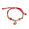 Detail of red braided bracelet with colorful beads and a small golden horse charm - 1 Piece / Gold Rocking Horse with Red Glass Beads