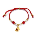 Detailed view of red woven cord bracelet with golden beads and a small horse charm - 1 Piece / Pegasus with Red Wings and Red Glass Beads