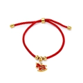 Detail of red braided New Year bracelet with golden rocking horse charm and beads - 1 Piece / Red Success Horse with Gold Beads