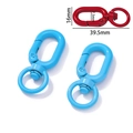 Detail view of 39.5mm alloy lobster clasps in sky blue and red with paint finish - 14g / Blue