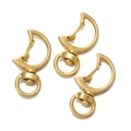 Close-up of three matte gold moon-shaped swivel lobster clasps for DIY jewelry making - Moon Design / 5 Pieces / Gold