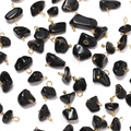 Handmade black agate stone pendant charms with gold metal loops for jewelry making - Irregular Raw Stone Pendant / Black Crystal
