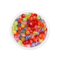 Colorful acrylic alphabet beads set with white letters in a transparent storage case - Round Transparent White English Alphabet / 100pcs Pack