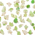Irregular light green stone charms with golden hooks for DIY jewelry making - Irregular Raw Stone Pendant / Green Banded Agate