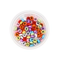 Colorful acrylic flat round alphabet beads for DIY jewelry in a clear container - Round Multicolor Black English Alphabet / 100pcs Pack