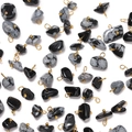 DIY jewelry pendants with irregular obsidian stones and golden metal clasp loops - Irregular Raw Stone Pendant / Snowflake Obsidian