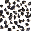 Blue sandstone and black onyx irregular stone charms with golden metal loops for DIY jewelry - Irregular Raw Stone Pendant / Blue Goldstone